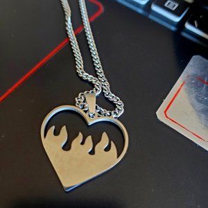 Heart Shape Necklace For Women Titanium Steel Doodle Cartoon Gothic